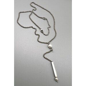 Modern Minimalist Sterling Silver & Cultured Freshwater Pearl Drop Necklace